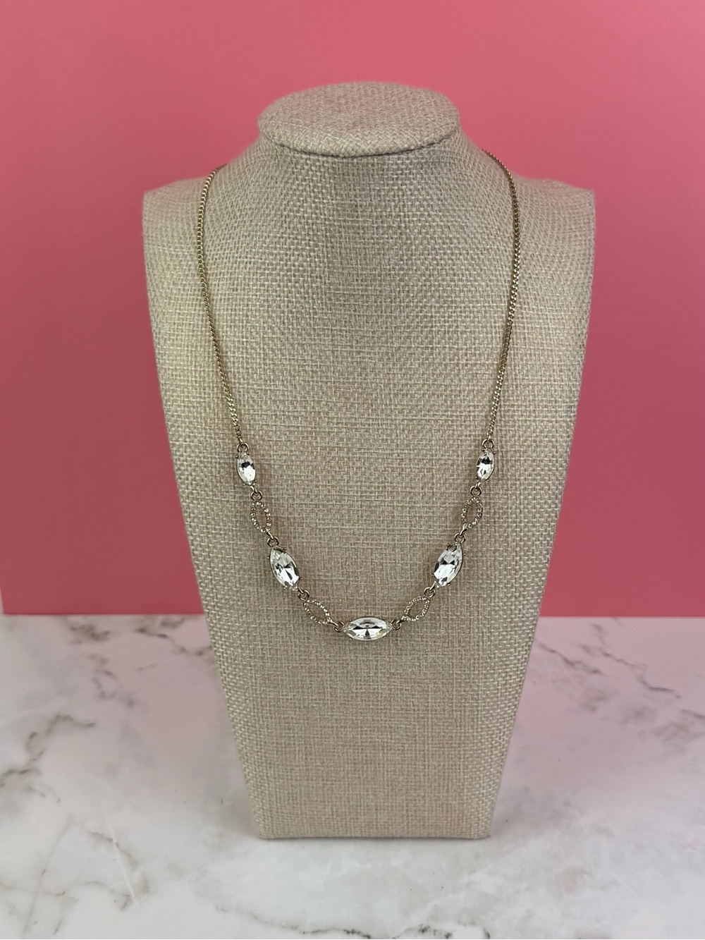 Vintage Givenchy Gold-Tone Marquise Crystal Station Necklace